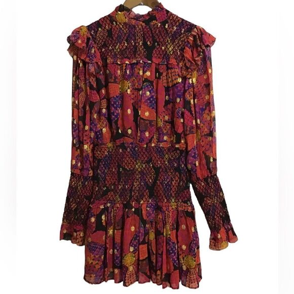 FARM Rio Daisy Hearts Smocked Drop Waist Mini Dress Size Small - Picture 4 of 11